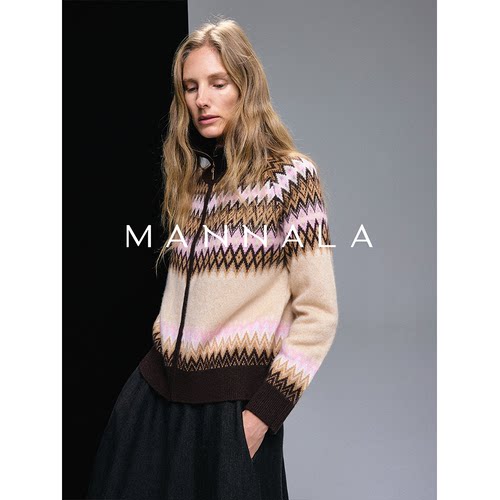 MANNALA丨“瑞典冬日”复古Polo提花山羊绒桑蚕丝费尔岛毛衣Q4755