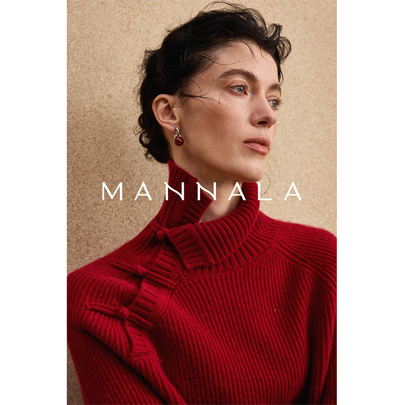 MANNALA丨&ldquo;冷香红&rdquo;珍稀山羊绒羊毛云柔感中式盘扣高领毛衣Q4865