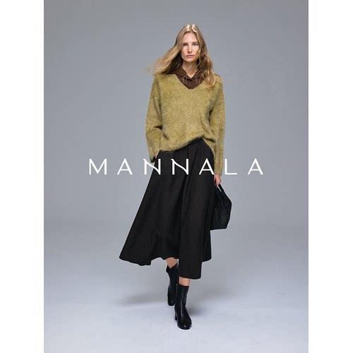 MANNALA丨“飞扬裙”温柔长裙绵羊毛松紧腰显瘦伞裙半身裙 Q9370