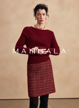 MANNALA丨“红香玉”MORO山羊绒坑条肌理镂空绞花船领针织衫Q4871