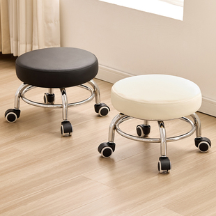 万向轮小凳子滑轮矮凳带轮移动板凳成人加厚带娃换鞋软凳旋转圆凳