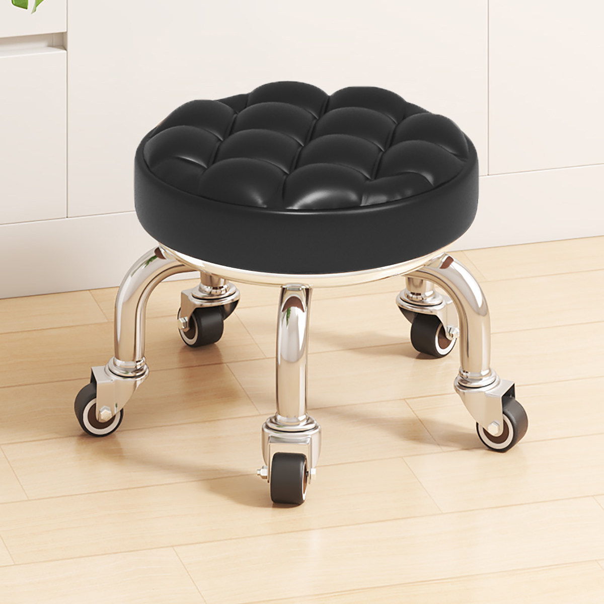 万向轮小凳子滑轮成人移动板凳带轮美缝擦地矮凳溜娃学步皮革圆凳