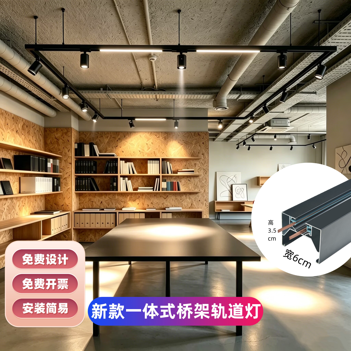 商用桥架一体化轨道条超市健身房服装店吊杆led导轨射灯悬挂支架图片