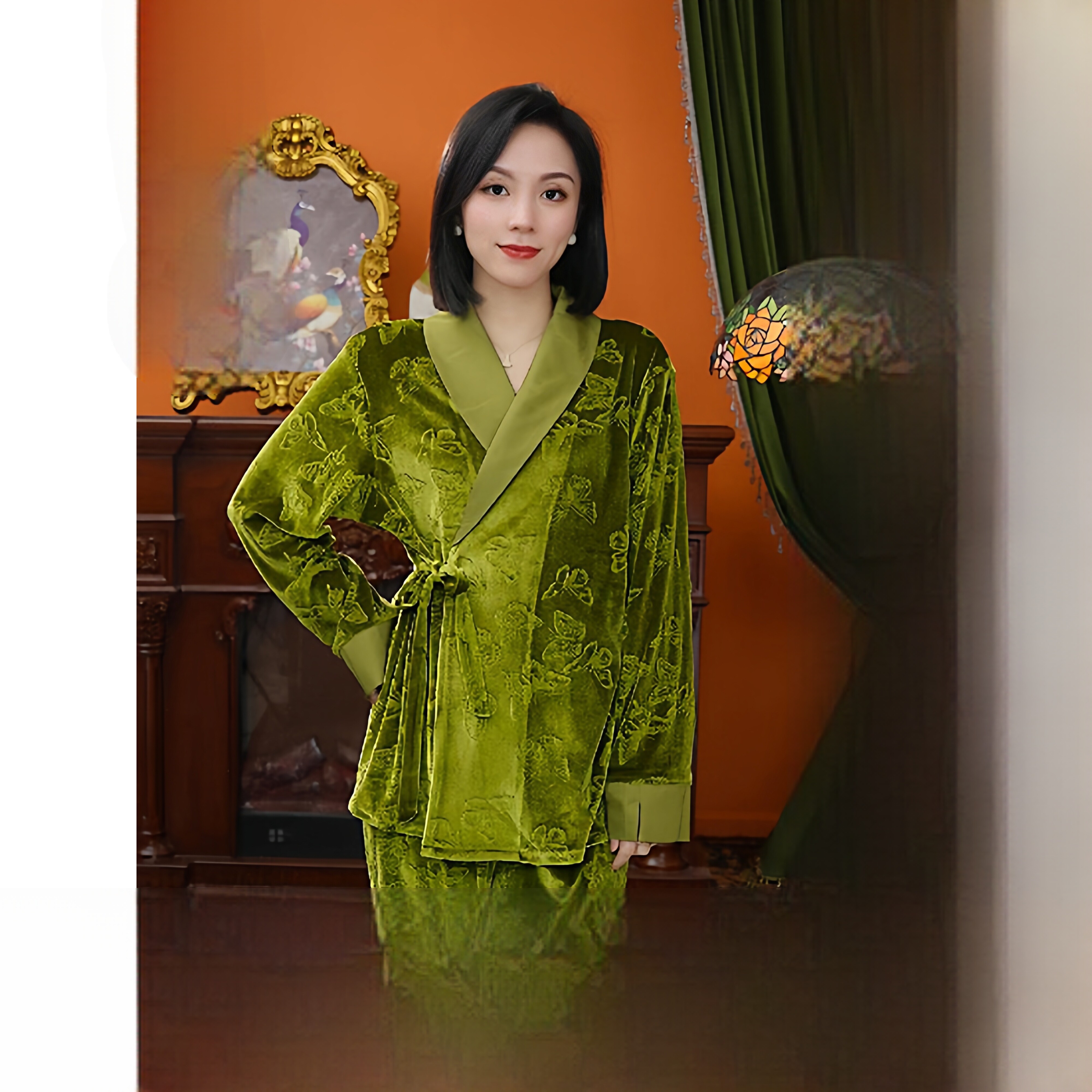 新款墨绿色蝴蝶家居服套装睡服
