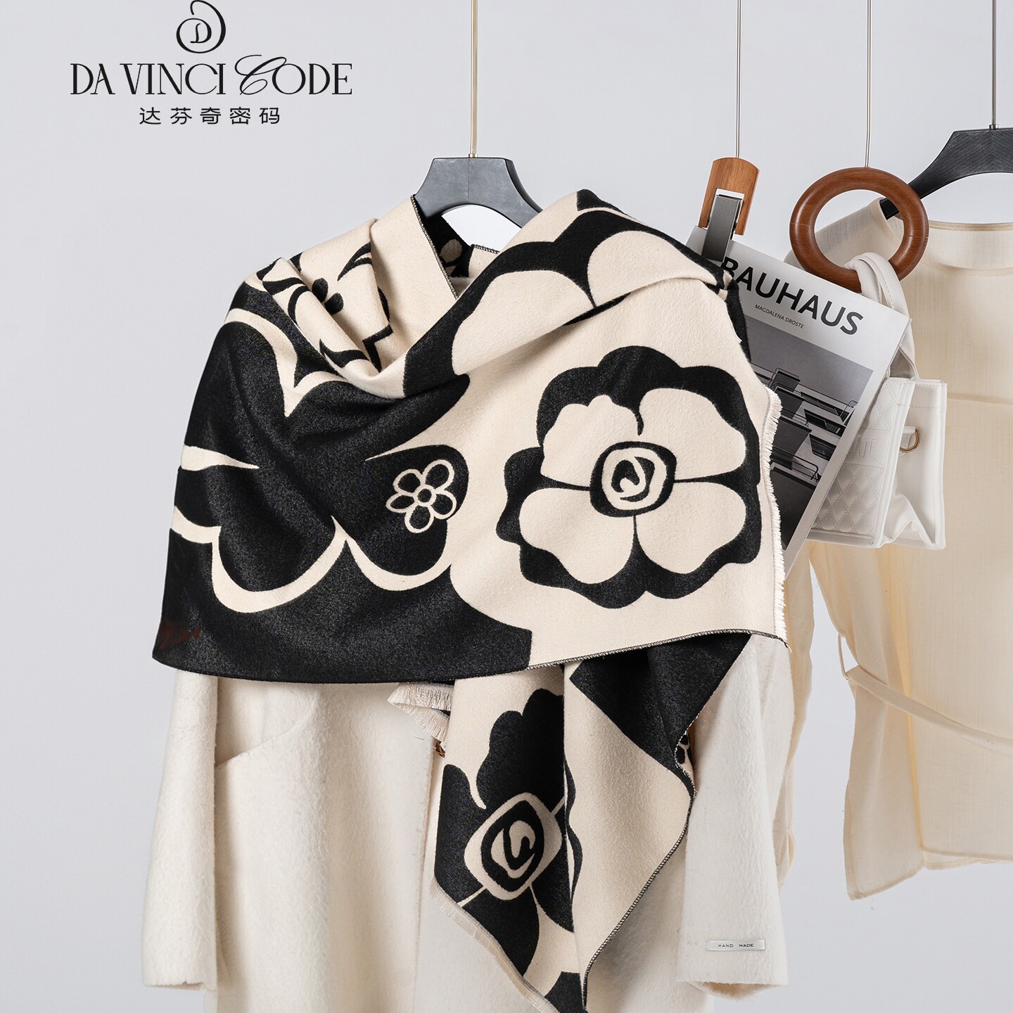 大山茶花新女式款四季加厚双面仿羊绒披肩围巾脖百搭高级档礼盒装