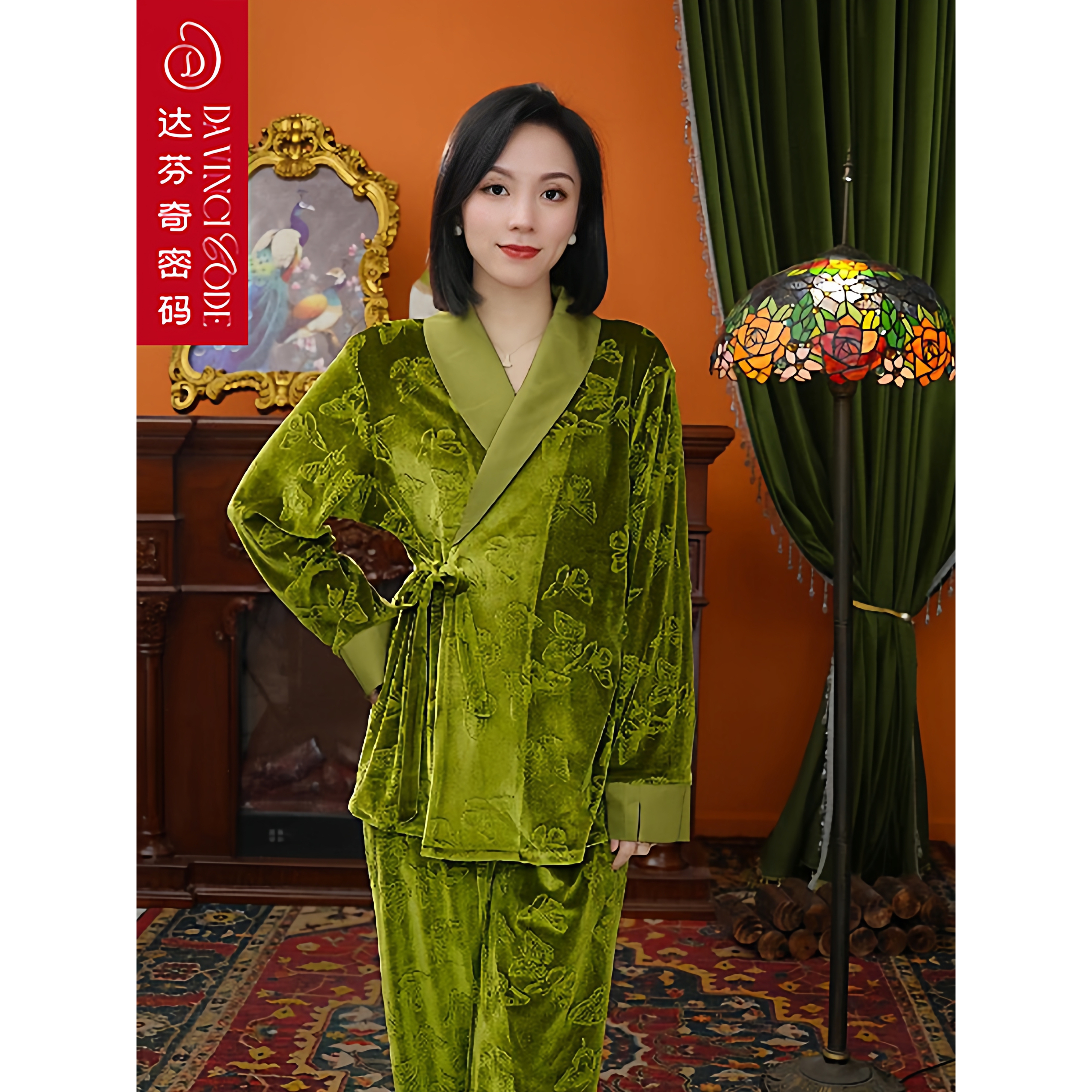 蝙蝠袖黑白玫瑰睡衣套装