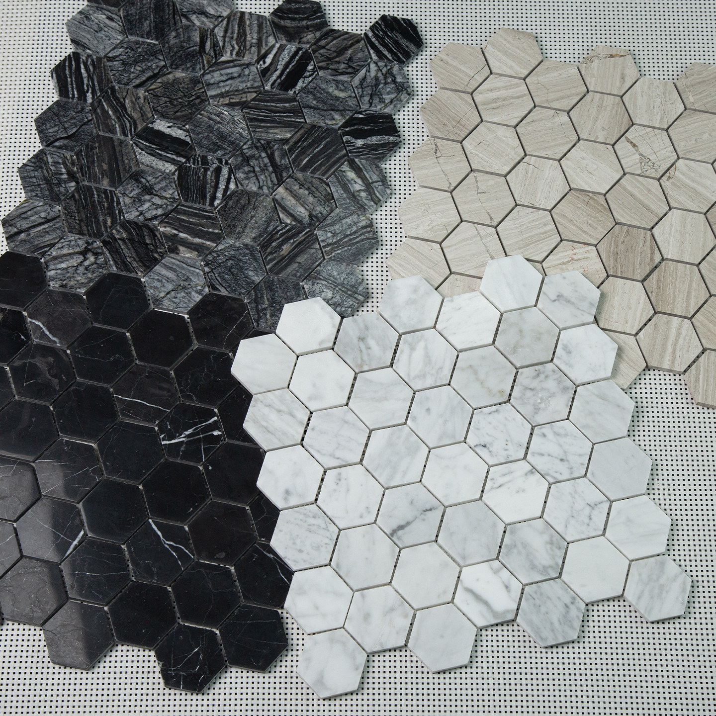 龙游天然六角石材马赛克卡白灰木纹卫生间卫生间店铺地面水池瓷砖