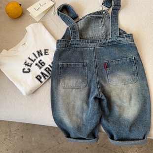 宝宝韩系吊带裤 儿童长裤 男女童破洞牛仔背带裤 新品 2026眯眯眼春季