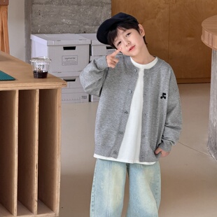 童酷2026春季新款湖州织里童装韩版男童针织开衫刺绣圆领儿童毛衣