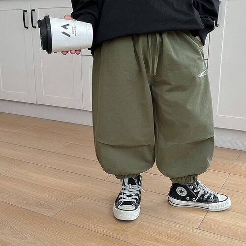 AOAOKIDS儿童2026秋款帅气宝宝休闲长裤韩版刺绣纯色男童工装裤潮