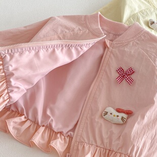 女童猫咪外套2026新款春季宝宝洋气蝴蝶结花边上衣儿童韩版春装潮