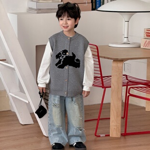 童酷2026男童春款湖州织里童装时尚针织马甲韩版小狗提花儿童毛衣