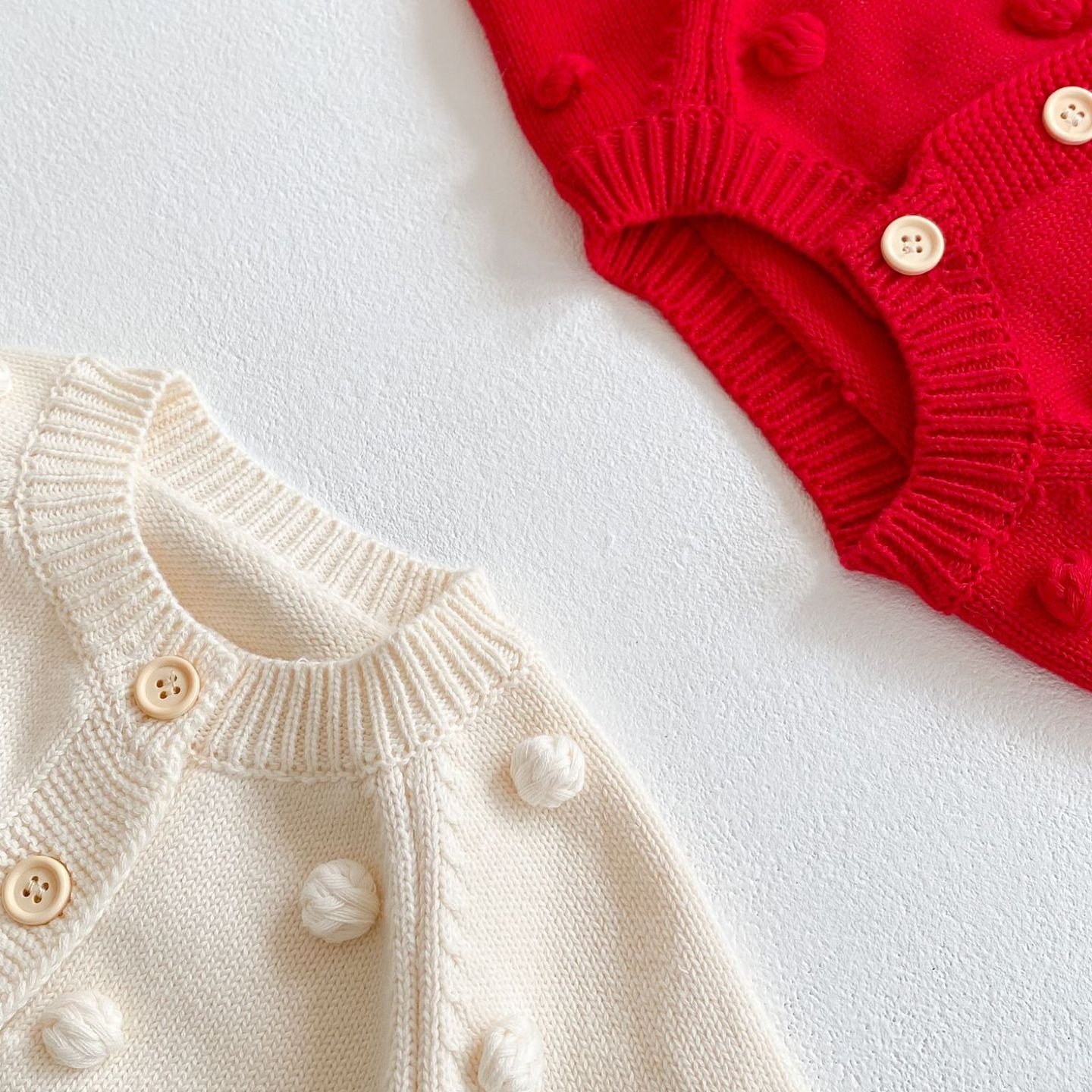 春秋季百搭男女宝宝儿童手工球球针织外套纯棉长袖新生儿新年童装