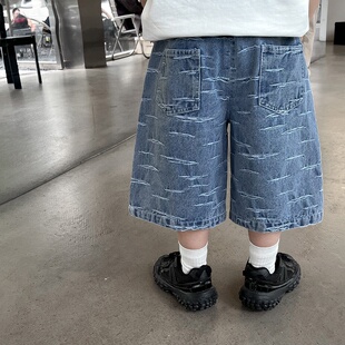 童酷2024儿童夏装湖州织里童装休闲宝宝牛仔裤韩版提花男童短裤潮