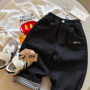 宝宝拼接直筒裤 儿童长裤 男女童卡通刺绣牛仔裤 新品 2026眯眯眼春季