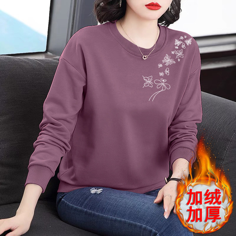 女士卫衣加绒加厚冬季新款洋气中年妈妈装春秋中老年长袖保暖上衣