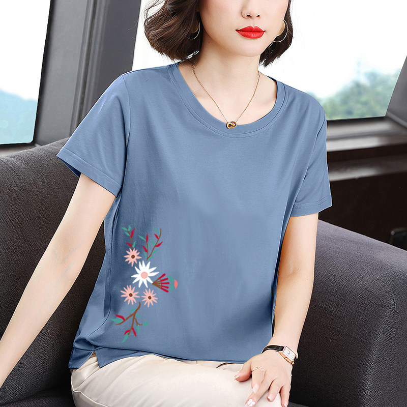 纯棉短袖t恤女夏装宽松大码显瘦中老年妈妈上衣服夏季新款中国风