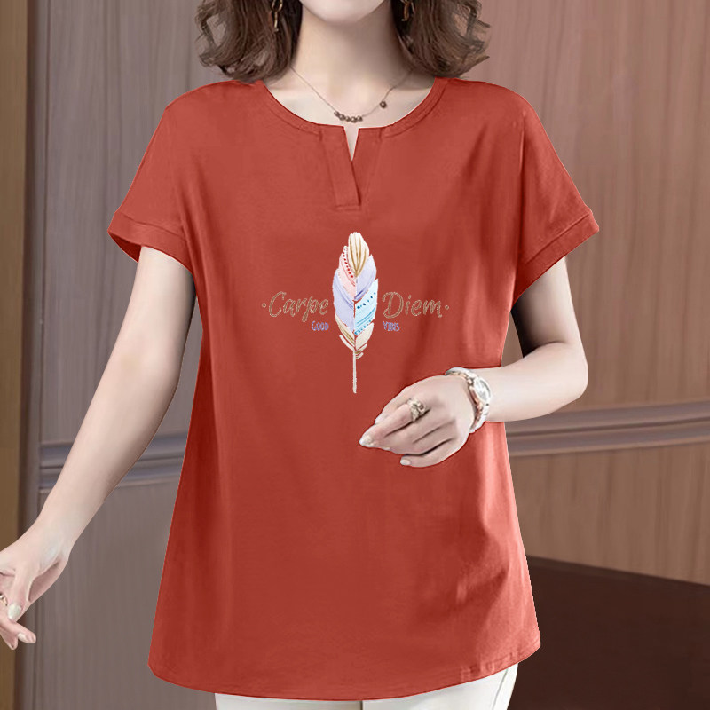 妈妈装纯棉短袖t恤女新款中年女士遮肚大码女装时尚休闲上衣夏装