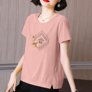 宽松妇女夏装 韩版 气质上衣 妈妈t恤女士夏2023年新款 中年纯棉短袖