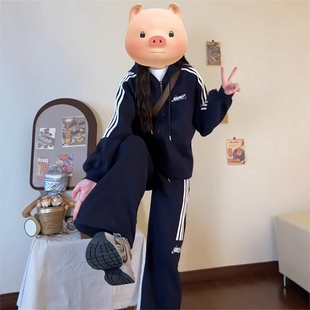 宽松显瘦时尚 美式 运动套装 女春秋2026韩版 休闲两件套 连帽卫衣长裤