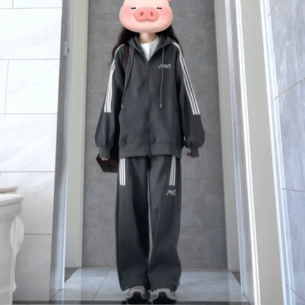 美式复古连帽卫衣运动套装女春秋宽松显瘦韩版学生休闲两件套跑步
