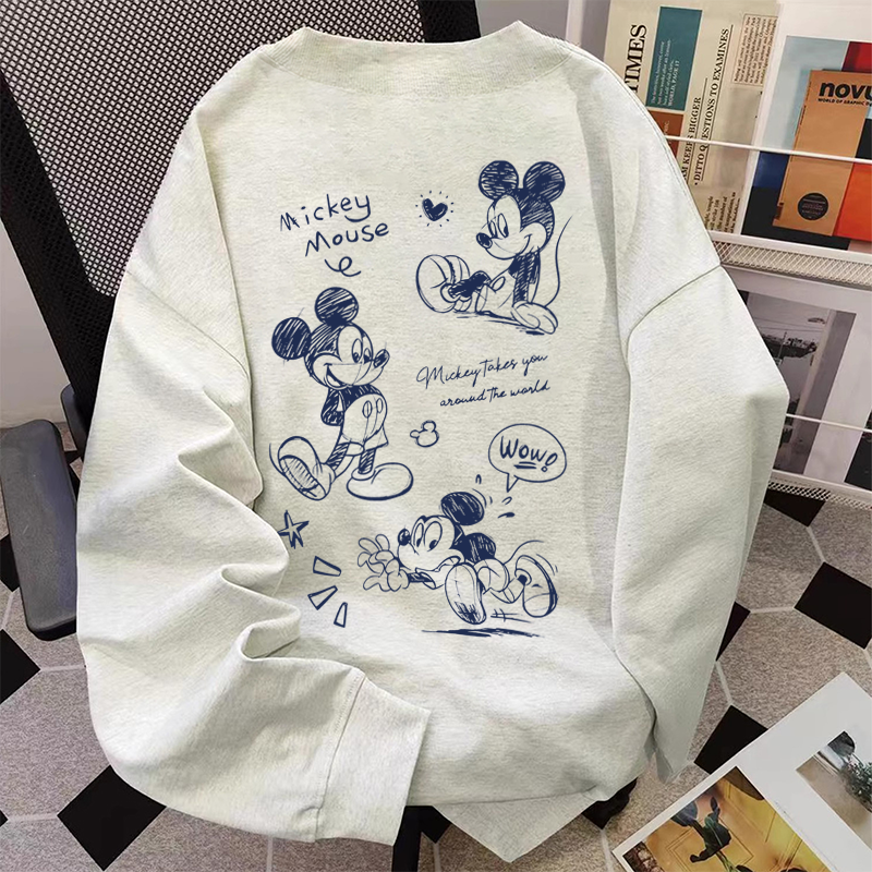 复古米奇280g重磅纯棉长袖束口t恤男女秋冬季美式潮牌休闲T上衣服