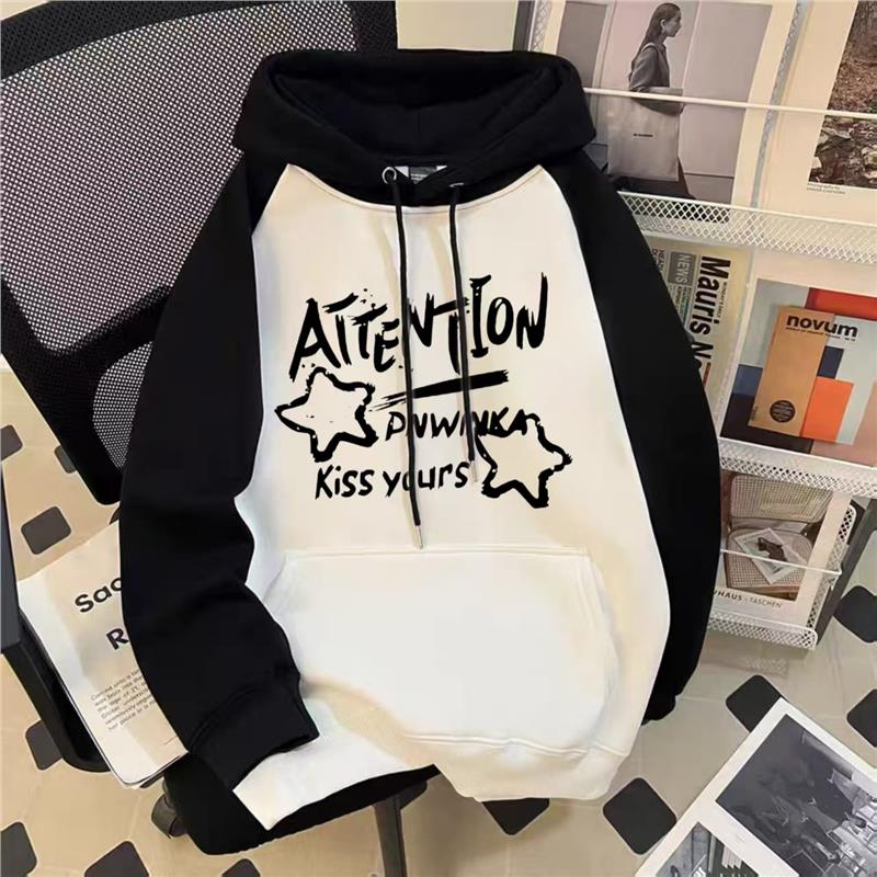 超好看撞色连帽卫衣女童大人秋冬加绒新款中大童美式长袖外套上衣