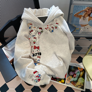 hellokitty纯棉卫衣女初中生洋气减龄百搭秋冬季连帽上衣外套女童