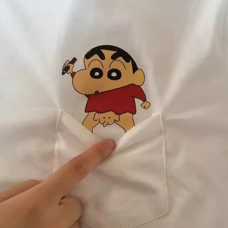 蜡笔小新口袋260g品质纯棉t恤男女情侣款夏季新款趣味T短袖上衣服