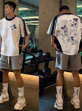 美式米奇280g重磅纯棉短袖T恤男女夏季新款高街宽松大码半袖t上衣