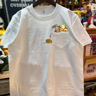 新款 复古夏季 宽松T上衣服 t恤男女美式 蜜罐小熊带口袋260g纯棉短袖