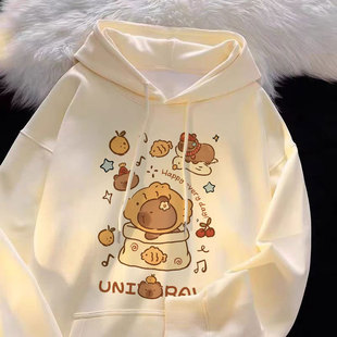 纯棉连帽卫衣秋冬新款女童大人中大童可爱卡皮巴拉加绒亲子装外套