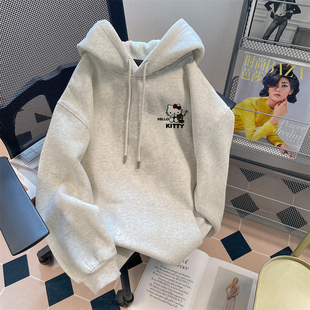 巨好看Kitty猫纯棉连帽卫衣女童亲子装保暖冬季加绒休闲新款t上衣