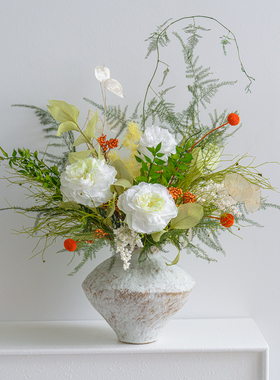 侘寂风永生花真花干花花束玫瑰绣球高级插花软装民宿酒店家居配饰