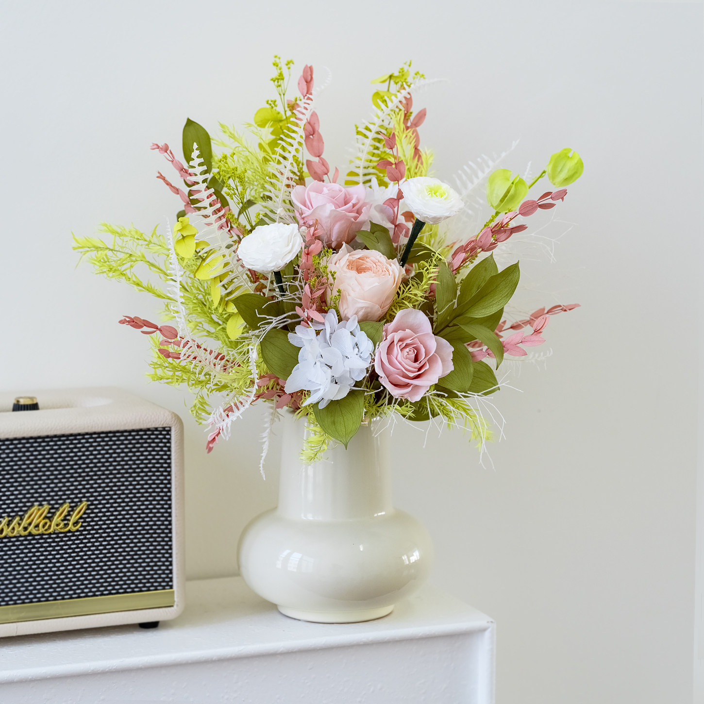 永生玫瑰尤加利干花花束网红摆件真花奥斯丁桔叶绣球家居装饰摆件