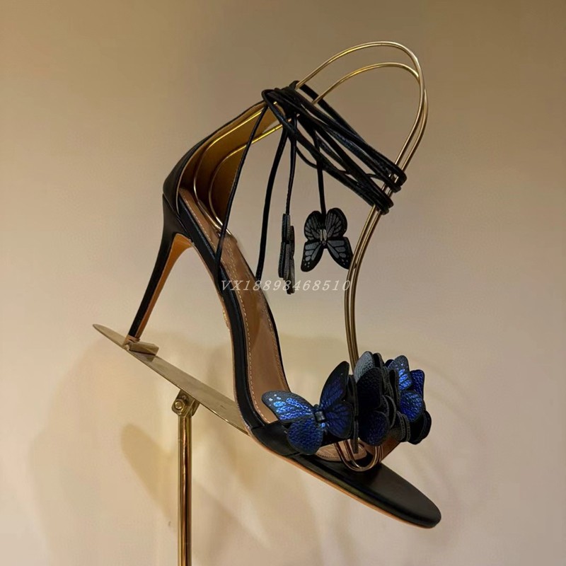 外贸金菠萝性感细高跟凉鞋女外穿蝴蝶结细带绑带气质御姐大码42