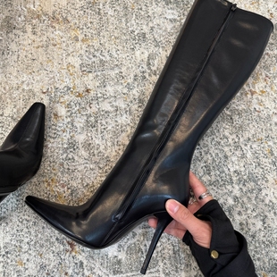 外贸女王性感超稳细高跟方头女长靴牛皮气质名媛御姐斩男配大衣
