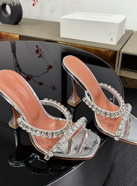 外贸AMINA绝美性感细高跟水钻凉拖鞋女外穿气质名媛御姐婚宴鞋