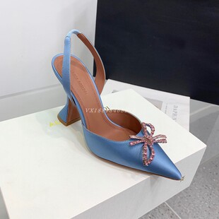 欧美Amina性感高跟尖头凉鞋女外穿蝴蝶结水钻气质名媛御姐大码43