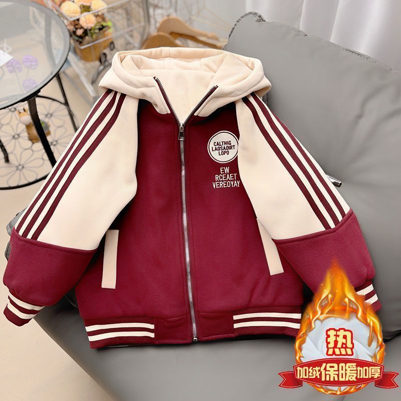 女童秋冬连帽加绒加厚棒球服外套