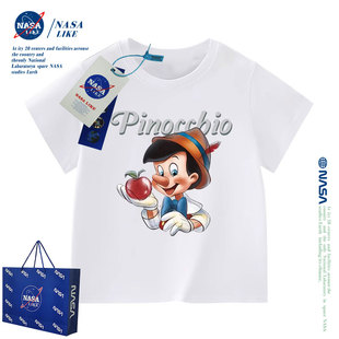 NASA联名匹诺曹男童女童潮牌纯棉短袖T恤2025新款中大童宽松半袖t