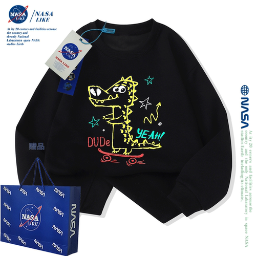 NASA联名男童女童秋冬圆领卫衣加绒加厚中大童儿童洋气潮牌亲子装