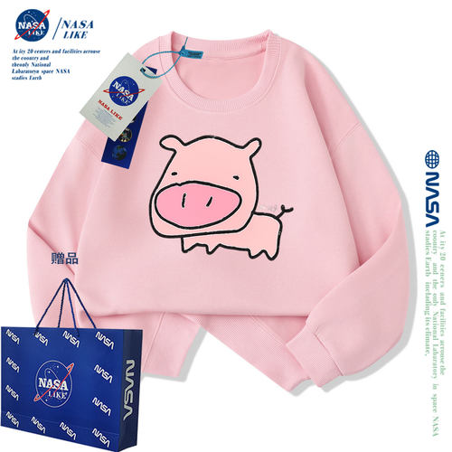 NASA联名字母男童女童秋冬卫衣加绒加厚大童儿童洋气潮牌亲子上衣