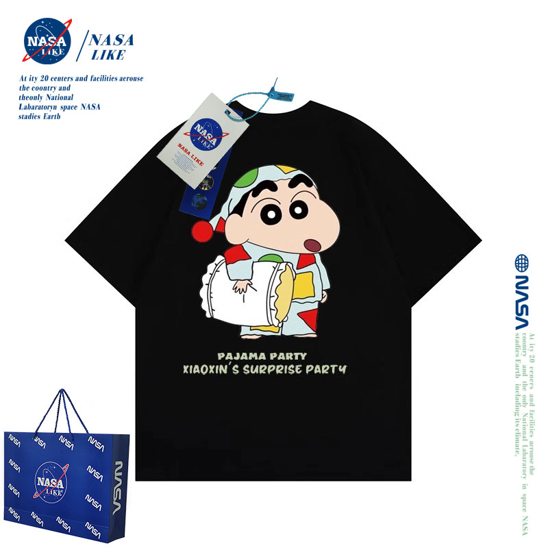 NASA联名蜡笔小新男女童纯棉短袖t恤夏季潮牌宽松中大童亲子半袖t