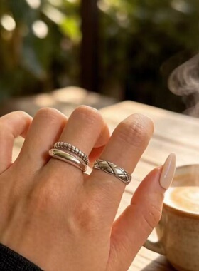 纯银极简双层麻绳戒指女可调节