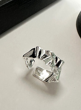 纯银肌理褶皱戒指开口时尚个性