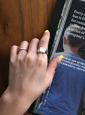 S925纯银方形开口极简女士戒