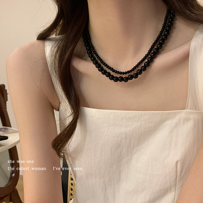 新中式黑色玻璃珠项链女