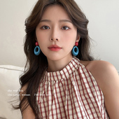 复古撞色耳环圈圈耳饰耳钉女新款 轻奢高级感耳圈小众独特耳坠素圈