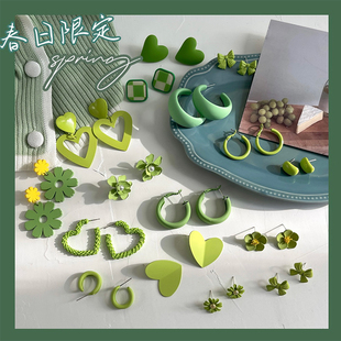 夏季 潮 小清新茶系耳环网红气质耳饰高级感绿色百搭耳钉2025年新款